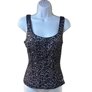 CACHE Lilac Metallic Leopard Jacquard Zip Back Tank Top Corset Style Y2K L NWT